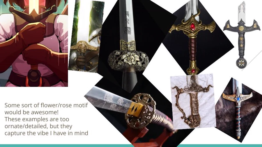 Sword-hilt references centered on ornate flower and rose motifs